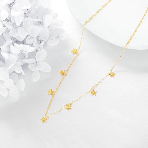 14K Solid Gold Station Necklace Real Gold Choker Chain Jewelry Gifts for Women Girls in Saudi Arabia