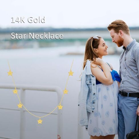 14K Solid Gold Station Necklace Real Gold Choker Chain Jewelry Gifts for Women Girls in Saudi Arabia