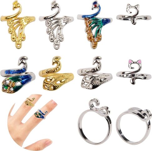 حلقة كروشيه إكسسوارات كروشيه للإصبع 10 قطع من خيوط الحياكة الكروشيه حلقة شد لأدوات الكروشيه للأمهات دليل قابل للتعديل حلقات على شكل طاووس كروشيه على شكل قطة in Kuwait