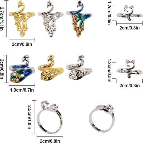 حلقة كروشيه إكسسوارات كروشيه للإصبع 10 قطع من خيوط الحياكة الكروشيه حلقة شد لأدوات الكروشيه للأمهات دليل قابل للتعديل حلقات على شكل طاووس كروشيه على شكل قطة in Kuwait