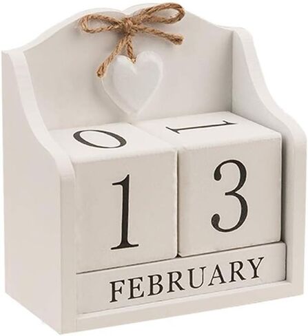 Vintage Wooden Blocks Perpetual Calendar, Wooden Perpetual Desk Calendar Home and Office Decoration (White) in Kuwait