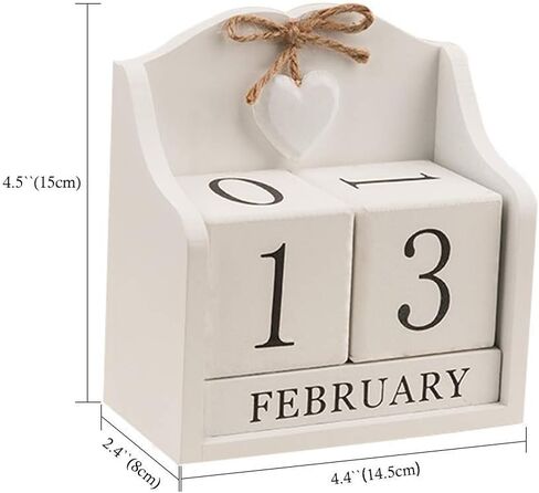 Vintage Wooden Blocks Perpetual Calendar, Wooden Perpetual Desk Calendar Home and Office Decoration (White) in Kuwait