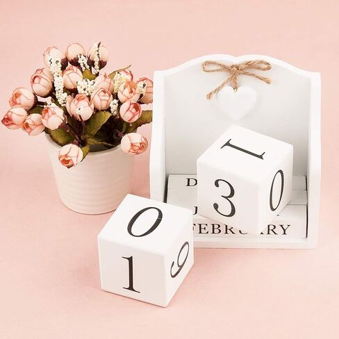 Vintage Wooden Blocks Perpetual Calendar, Wooden Perpetual Desk Calendar Home and Office Decoration (White) in Kuwait
