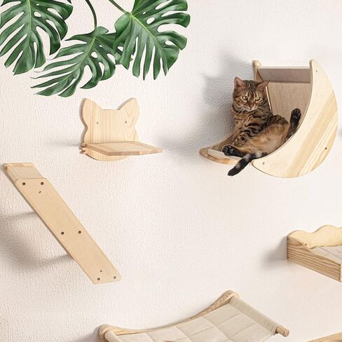 Cat Shelf for Wall Mount Hammock with Climbing Shelves and Perches Solid Wood Cat Steps for Climbing Sleeping Playing Lounging Perching in Saudi Arabia