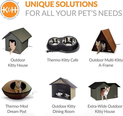 K&H Pet Products مأوى متعدد القطط في الهواء الطلق مكون من طابقين مع غرفة طعام ومقهى Thermo-Kitty مُدفأ، ورقة رمادية in Saudi Arabia