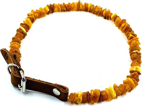 Amber Collars for Dogs & Cats - Baltic Amber Dog & Cat Collar with Adjustable Leather Strap - Raw Knotted Amber Beads (35-40cm) in Saudi Arabia