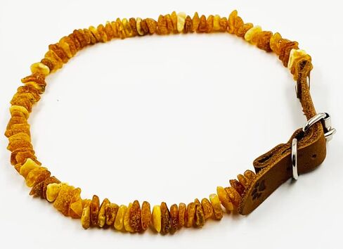 Amber Collars for Dogs & Cats - Baltic Amber Dog & Cat Collar with Adjustable Leather Strap - Raw Knotted Amber Beads (35-40cm) in Saudi Arabia