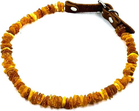 Amber Collars for Dogs & Cats - Baltic Amber Dog & Cat Collar with Adjustable Leather Strap - Raw Knotted Amber Beads (35-40cm) in Saudi Arabia
