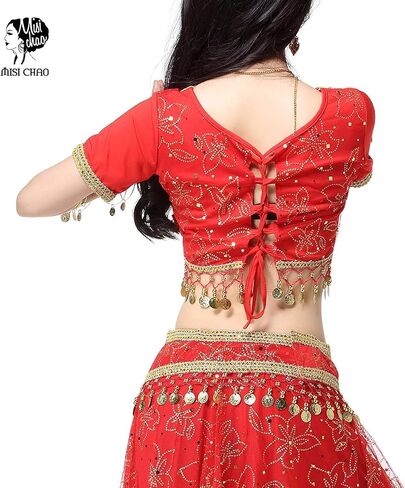 Belly Dance Costume Bollywood Dress - Halloween Chiffon Dance Outfit Costumes with Head Veil for Women in Kuwait