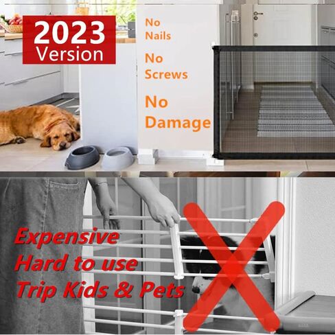 Baby Gate Dog Gate for Stairs No Drilling - 43.3" W x 28.3" H Retractable Mesh Baby Gate for Stairs No Drill Magic Gate Dog Gate for Doorways Pet Gate Puppy Gate for Stairs & The House (CS) (CS) in Kuwait