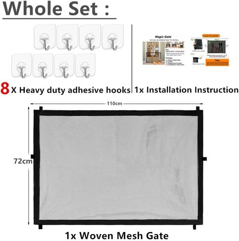 Baby Gate Dog Gate for Stairs No Drilling - 43.3" W x 28.3" H Retractable Mesh Baby Gate for Stairs No Drill Magic Gate Dog Gate for Doorways Pet Gate Puppy Gate for Stairs & The House (CS) (CS) in Kuwait