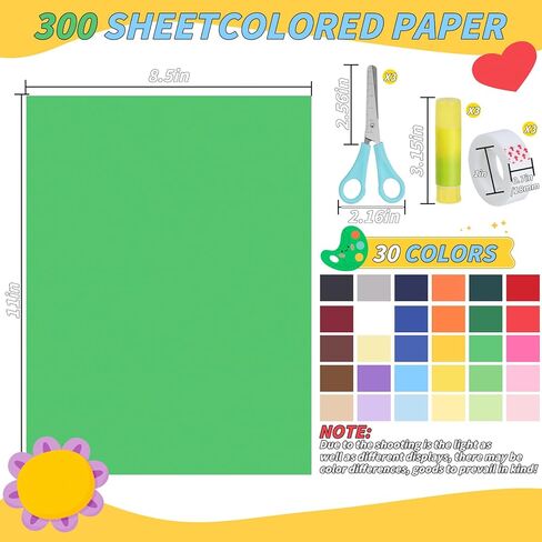 مجموعة ورق بطاقات ملونة 300 ورقة مقاس 8.5 × 11 بوصة، 30 لونًا متنوعًا، ورق طابعة بطاقات 180 جرامًا في المتر المربع لسجل القصاصات، والشهادات، والدعوات، وصناعة البطاقات، والحرف اليدوية اليدوية in Kuwait