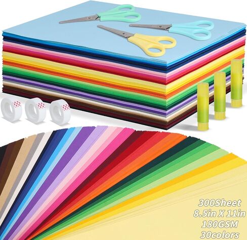 مجموعة ورق بطاقات ملونة 300 ورقة مقاس 8.5 × 11 بوصة، 30 لونًا متنوعًا، ورق طابعة بطاقات 180 جرامًا في المتر المربع لسجل القصاصات، والشهادات، والدعوات، وصناعة البطاقات، والحرف اليدوية اليدوية in Kuwait
