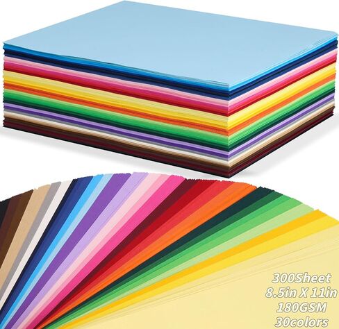 مجموعة ورق بطاقات ملونة 300 ورقة مقاس 8.5 × 11 بوصة، 30 لونًا متنوعًا، ورق طابعة بطاقات 180 جرامًا في المتر المربع لسجل القصاصات، والشهادات، والدعوات، وصناعة البطاقات، والحرف اليدوية اليدوية in Kuwait