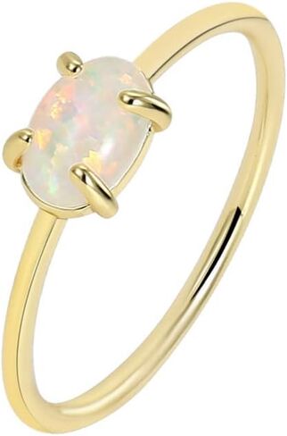 Dainty Opal Promise Band Ring for Women Girls 14K Gold Plated Cute Oval White Fire Opal Birthstone Statement Stackable Finger Rings Comfort Fit Fashion Birthday Wedding Holiday Mother's Day Jewelry Gift in Saudi Arabia