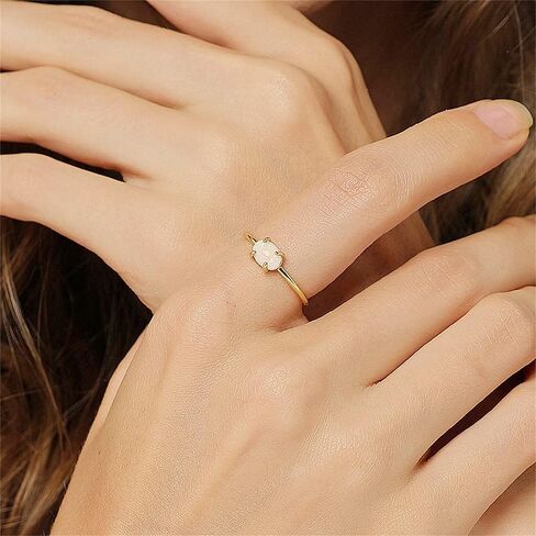 Dainty Opal Promise Band Ring for Women Girls 14K Gold Plated Cute Oval White Fire Opal Birthstone Statement Stackable Finger Rings Comfort Fit Fashion Birthday Wedding Holiday Mother's Day Jewelry Gift in Saudi Arabia