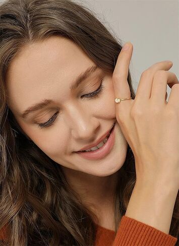 Dainty Opal Promise Band Ring for Women Girls 14K Gold Plated Cute Oval White Fire Opal Birthstone Statement Stackable Finger Rings Comfort Fit Fashion Birthday Wedding Holiday Mother's Day Jewelry Gift in Saudi Arabia