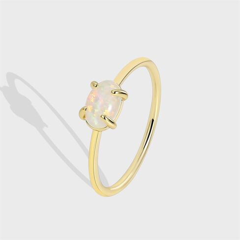 Dainty Opal Promise Band Ring for Women Girls 14K Gold Plated Cute Oval White Fire Opal Birthstone Statement Stackable Finger Rings Comfort Fit Fashion Birthday Wedding Holiday Mother's Day Jewelry Gift in Saudi Arabia