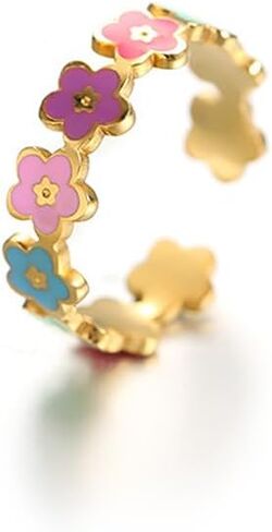 خاتم ديزي للنساء الملونة زهرة الأقحوان خاتم للنساء لذيذ التراص الدائري ديزي البنصر لطيف خاتم قابل للتعديل حلقة مفتوحة التيتانيوم حلقة المينا الدائري حساسة ديزي مجوهرات هدايا للنساء الفتيات in Kuwait