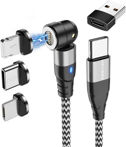 Magnetic Charging Cable 3A Fast Charging, Rotating Fast Charge Magnetic Phone Charger Cable, Nylon Braided Magnetic Cable Data Transfer Cord for Type C/Micro USB/i-Products in Saudi Arabia
