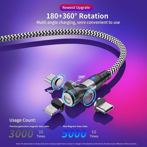 Magnetic Charging Cable 3A Fast Charging, Rotating Fast Charge Magnetic Phone Charger Cable, Nylon Braided Magnetic Cable Data Transfer Cord for Type C/Micro USB/i-Products in Saudi Arabia