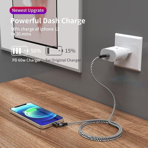 Magnetic Charging Cable 3A Fast Charging, Rotating Fast Charge Magnetic Phone Charger Cable, Nylon Braided Magnetic Cable Data Transfer Cord for Type C/Micro USB/i-Products in Saudi Arabia