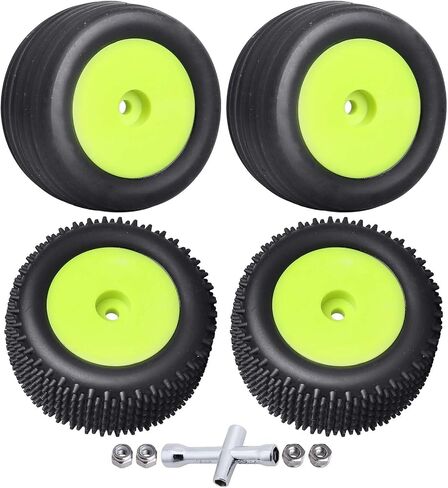 عجلات وإطارات سداسية مقاس 8 مم مثبتة مسبقًا لإطارات Losi Mini-T 2.0 WLtoys A959-B 1/18 بدون فرشاة (عجلات خضراء) in Saudi Arabia