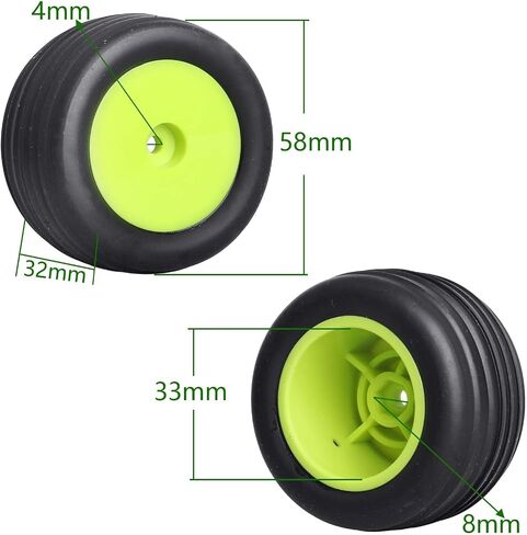 عجلات وإطارات سداسية مقاس 8 مم مثبتة مسبقًا لإطارات Losi Mini-T 2.0 WLtoys A959-B 1/18 بدون فرشاة (عجلات خضراء) in Saudi Arabia