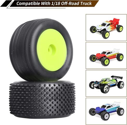 عجلات وإطارات سداسية مقاس 8 مم مثبتة مسبقًا لإطارات Losi Mini-T 2.0 WLtoys A959-B 1/18 بدون فرشاة (عجلات خضراء) in Saudi Arabia
