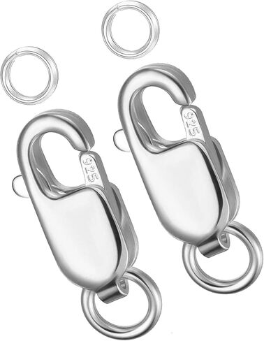 925 Sterling Silver Italian Rectangle Lobster Claw Clasp 2pcs Sliver with Closed Jump Rings for Necklaces Bracelet Or Jewelry Making, 10mmx3.8mm(0.39 x 0.15 inch) in Saudi Arabia