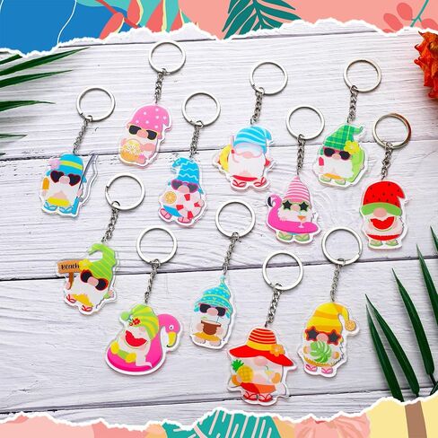 60 قطعة من سلسلة مفاتيح جنوم الصيفية على الشاطئ جنوم سحر حلقة مفاتيح أكريليك جنوم سلسلة مفاتيح للشباب البالغين ديكورات هدايا عيد الميلاد، 12 نمطًا in Kuwait