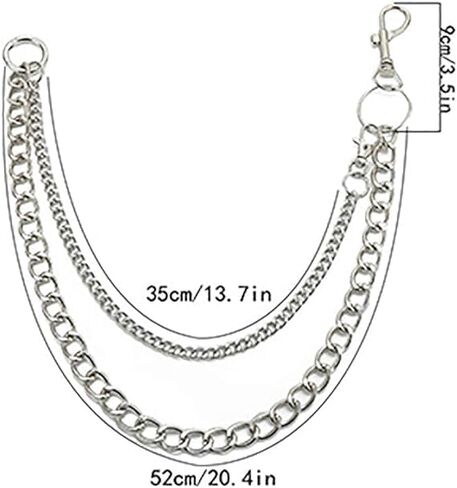 Bomine Hip Hop Pants Jean Chain Goth Punk Silver Trousers Chains Biker Heavy Thick Wallet Pocket Chains Silver Keychains Body Jewelry for Men and Women (Silver) in Kuwait