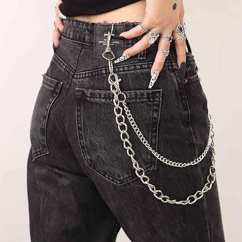 Bomine Hip Hop Pants Jean Chain Goth Punk Silver Trousers Chains Biker Heavy Thick Wallet Pocket Chains Silver Keychains Body Jewelry for Men and Women (Silver) in Kuwait