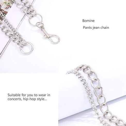 Bomine Hip Hop Pants Jean Chain Goth Punk Silver Trousers Chains Biker Heavy Thick Wallet Pocket Chains Silver Keychains Body Jewelry for Men and Women (Silver) in Kuwait