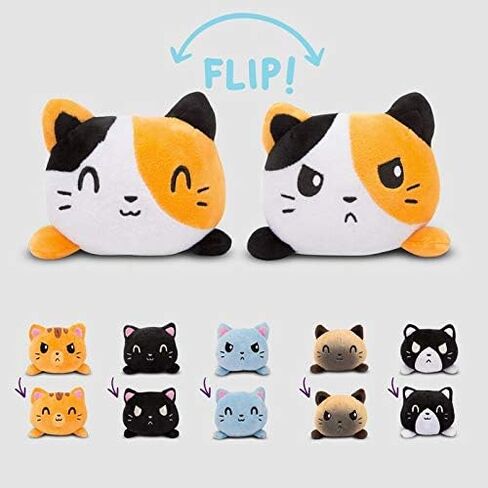 TeeTurtle - The Original Reversible Cat Plushie - Black + Gray - Cute Sensory Fidget Stuffed Animals That Show Your Mood in Kuwait
