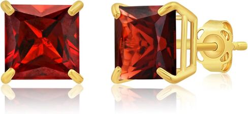 14k White or Yellow Gold Princess Cut Gemstone Square Stud Earrings for Women 7mm Solitaire Birthstone with Push Backs by MAX + STONE in Saudi Arabia