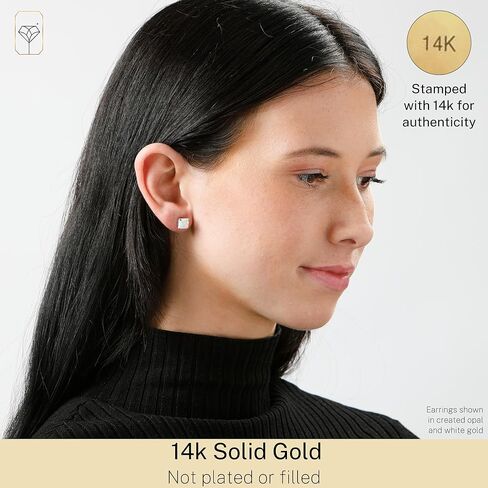 14k White or Yellow Gold Princess Cut Gemstone Square Stud Earrings for Women 7mm Solitaire Birthstone with Push Backs by MAX + STONE in Saudi Arabia