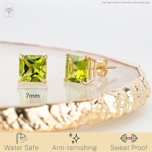 14k White or Yellow Gold Princess Cut Gemstone Square Stud Earrings for Women 7mm Solitaire Birthstone with Push Backs by MAX + STONE in Saudi Arabia