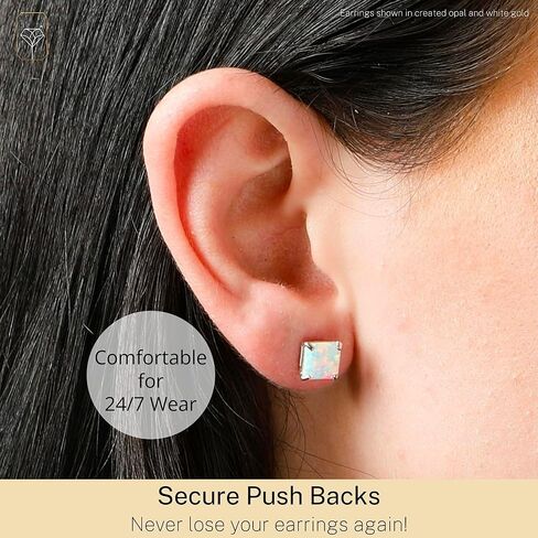14k White or Yellow Gold Princess Cut Gemstone Square Stud Earrings for Women 7mm Solitaire Birthstone with Push Backs by MAX + STONE in Saudi Arabia