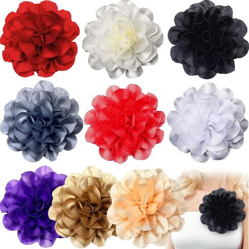 9 Pcs Flower Brooches for Women Brooch Pin 7.5 inch Large Delicate Elegant Lapel Pins for Women Satin Fabric Rose Flower Hair Clip for Dress Suit Clothes in Saudi Arabia