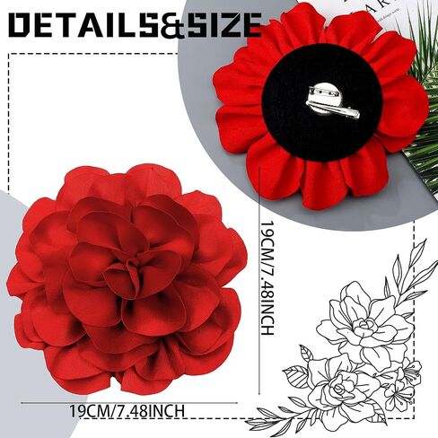 9 Pcs Flower Brooches for Women Brooch Pin 7.5 inch Large Delicate Elegant Lapel Pins for Women Satin Fabric Rose Flower Hair Clip for Dress Suit Clothes in Saudi Arabia