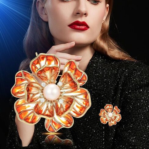 Flower Brooch for Women Girls Rhinestone Flower Brooch Pin 18k Gold Plated Flower Brooch Lapel Pin Jewelry Thanksgiving Day Birthday Wedding Gifts for Mom Wife in Kuwait