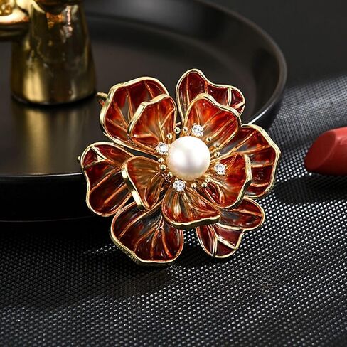 Flower Brooch for Women Girls Rhinestone Flower Brooch Pin 18k Gold Plated Flower Brooch Lapel Pin Jewelry Thanksgiving Day Birthday Wedding Gifts for Mom Wife in Kuwait