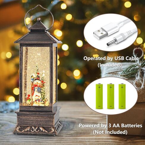 فانوس عيد الميلاد سنو غلوب، كرة ثلج دوارة، USB/بطارية تعمل زينة عيد الميلاد لديكور المنزل والهدايا in Kuwait