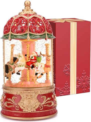 Carousel Snow Globe, Lighted Christmas Snow Globes Lantern, Music Box for Girls, Vintage Carousel Christmas Decoration Indoor Home Décor & Gift, 6H Timer, USB/Battery Operated, Santa on Carousel in Kuwait