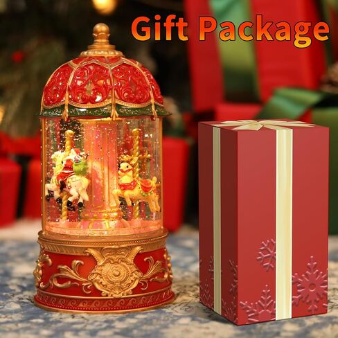 Carousel Snow Globe, Lighted Christmas Snow Globes Lantern, Music Box for Girls, Vintage Carousel Christmas Decoration Indoor Home Décor & Gift, 6H Timer, USB/Battery Operated, Santa on Carousel in Kuwait