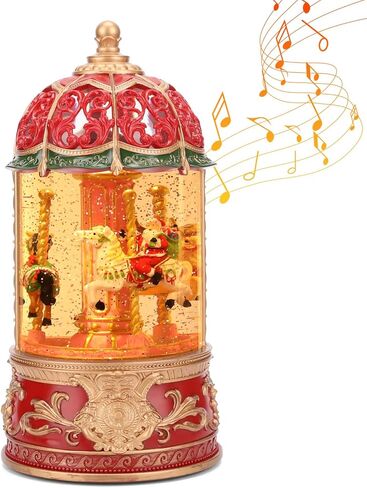 Carousel Snow Globe, Lighted Christmas Snow Globes Lantern, Music Box for Girls, Vintage Carousel Christmas Decoration Indoor Home Décor & Gift, 6H Timer, USB/Battery Operated, Santa on Carousel in Kuwait
