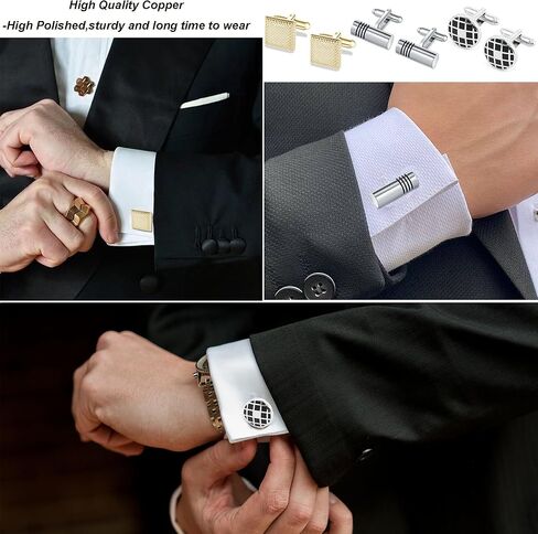 مجموعة 18 قطعة من أزرار الأكمام وأزرار القميص للرجال، أزرار أكمام كلاسيكية باللون الفضي والأسود المربعة CZ، أزرار أكمام مستطيلة، أزرار أكمام للرجال لحفلات الزفاف والعريس، هدية أنيقة للأعمال in Kuwait