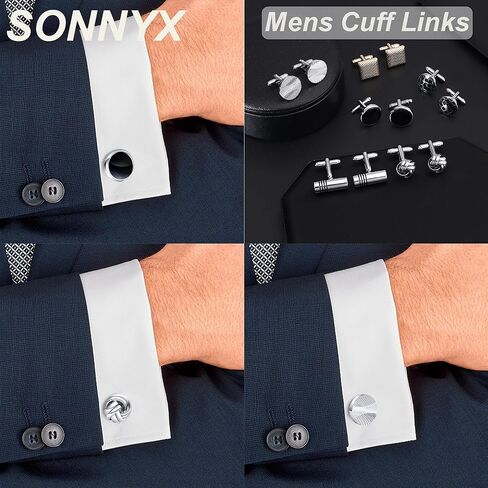 مجموعة 18 قطعة من أزرار الأكمام وأزرار القميص للرجال، أزرار أكمام كلاسيكية باللون الفضي والأسود المربعة CZ، أزرار أكمام مستطيلة، أزرار أكمام للرجال لحفلات الزفاف والعريس، هدية أنيقة للأعمال in Kuwait