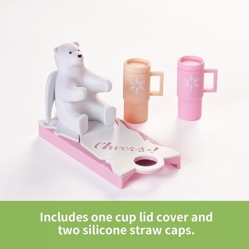Angel Bear Name Plate with 2PCS Straw Caps for Stanley Cup Cute Funny Accessories for Man & Woman Gift (Bear Cheers 30oz Beige) in Saudi Arabia